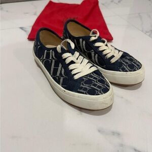 Kids Navy Monogram Canvas Sneakers - Unbranded